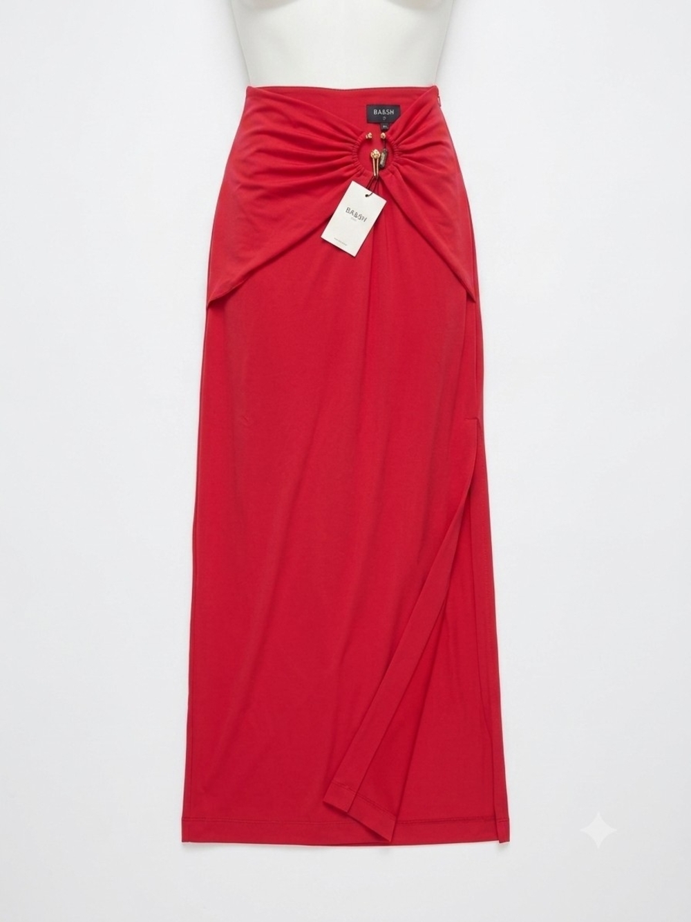 Bardot Red Ruched Front Ring Detail Maxi Skirt Size M